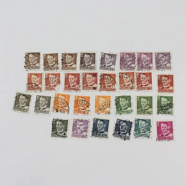 Lot Of 30 Denmark 1950s King Frederik IX Stamps Used