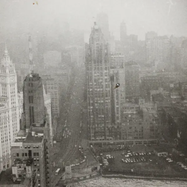 1950s Downtown Chicago Bird's-Eye View Black & White Photograph
