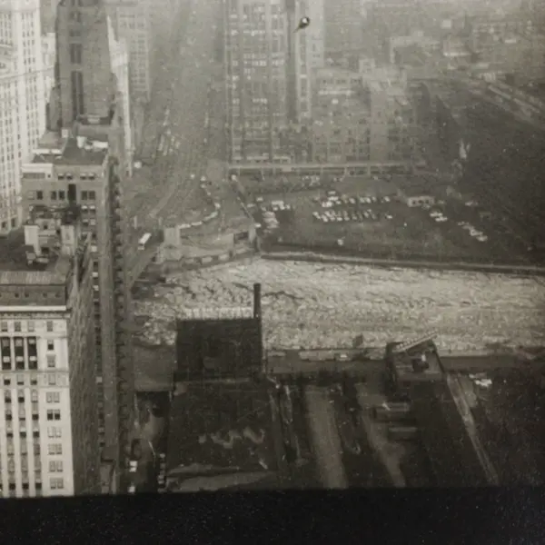 1950s Downtown Chicago Bird's-Eye View Black & White Photograph