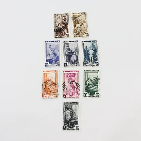 Lot Of 9 Italy 1950s Italy At Work 50c 1/5/6/10/15/25/30/40L Stamps Used