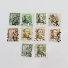 Lot Of 10 Spain 1948 General Franco Stamps Used