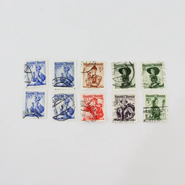Lot of 10 Austria Costume-Themed Postage Stamps Used 1948-1955