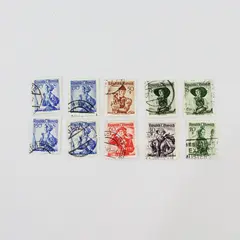 Lot of 10 Austria Costume-Themed Postage Stamps Used 1948-1955