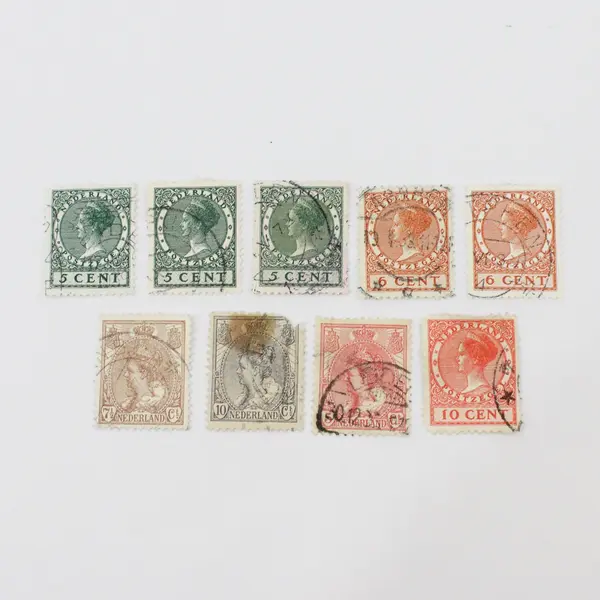 Lot Of 9 Netherlands 1900s-1920s Queen Wilhelmina Stamps Used