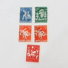 Lot of 5 Netherlands 1958 Child Welfare Stamps Used