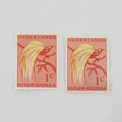 Lot Of 2 Netherlands New Guinea 1954 Bird Of Paradise 1c Stamps Mint Hinged