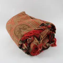 Red Brown Swedish Tapestry Fringed Wall Hanging 62 x 64 Inches