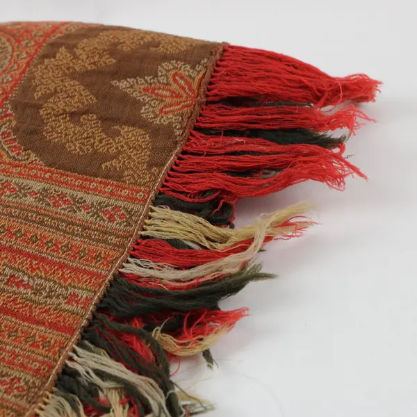 Red Brown Swedish Tapestry Fringed Wall Hanging 62 x 64 Inches