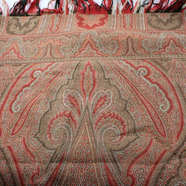 Red Brown Swedish Tapestry Fringed Wall Hanging 62 x 64 Inches