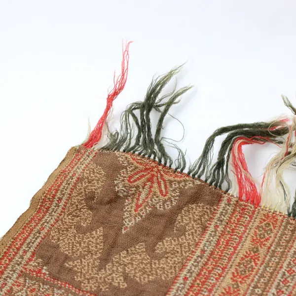 Red Brown Swedish Tapestry Fringed Wall Hanging 62 x 64 Inches