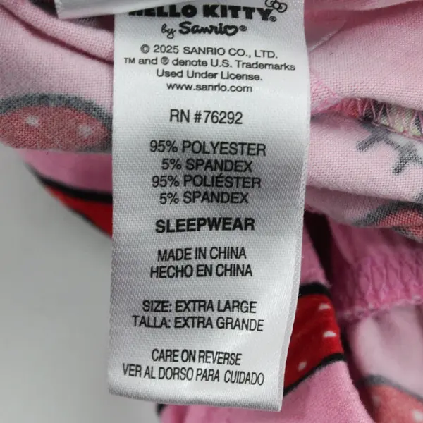 Sanrio Hello Kitty Womens XL Pink Pajama Sleepwear 95% Polyester 5% Spandex