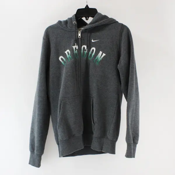 Nike Womens Gray Large Zip Up Sweater Embroidered "Oregon" in Green/White