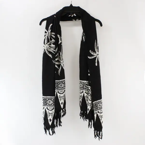Rectangle Black and White Tropical Pattern Scarf Shawl Fringe Ends 66''x 44'' 