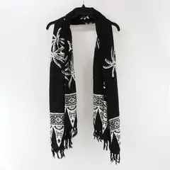 Rectangle Black and White Tropical Pattern Scarf Shawl Fringe Ends 66''x 44'' 