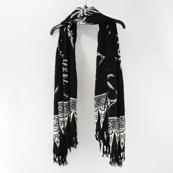 Rectangle Black and White Tropical Pattern Scarf Shawl Fringe Ends 66''x 44'' 