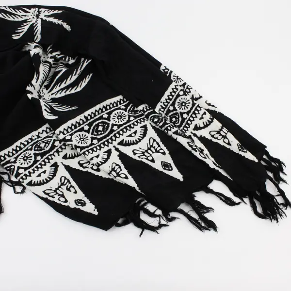 Rectangle Black and White Tropical Pattern Scarf Shawl Fringe Ends 66''x 44'' 