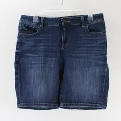 Maurices Mid Rise Stretch Denim Jean Shorts Size 12 Blue Dark Wash