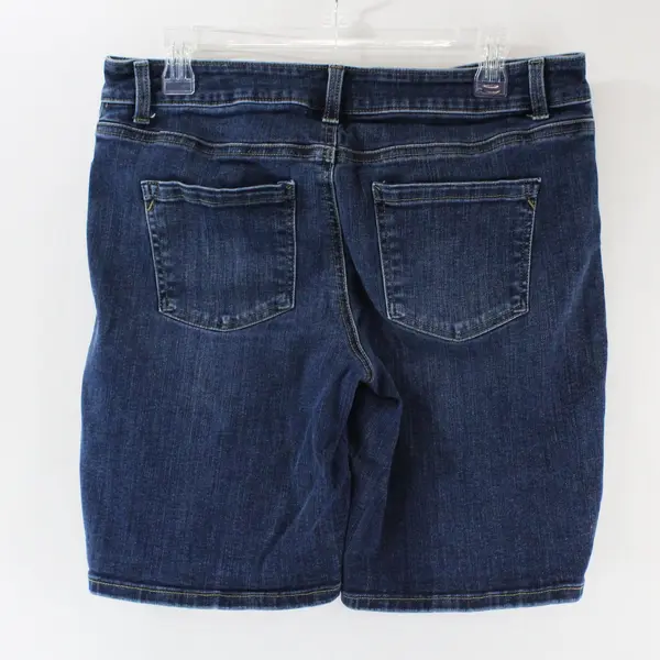 Maurices Mid Rise Stretch Denim Jean Shorts Size 12 Blue Dark Wash