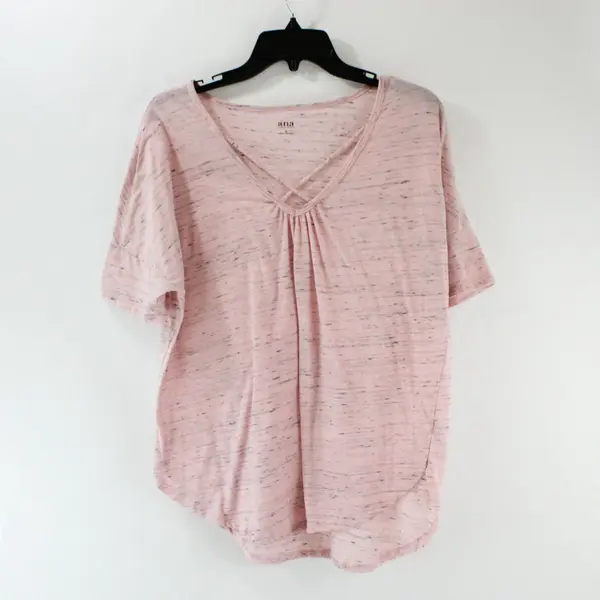a.n.a A New Approach Short Sleeve Pink with Grey Space Dye V-Neck Top Size L