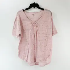a.n.a A New Approach Short Sleeve Pink with Grey Space Dye V-Neck Top Size L