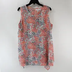 Fever Sleeveless Sheer White Multicolor Print Double Layer Tunic Blouse Medium 