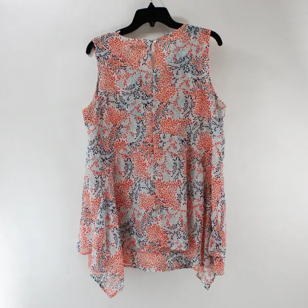 Fever Sleeveless Sheer White Multicolor Print Double Layer Tunic Blouse Medium 