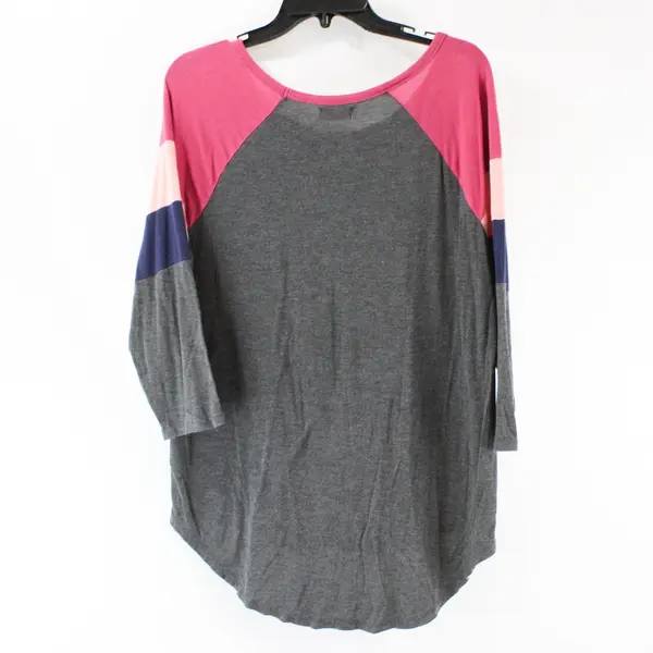 24/7 By Maurices Women's Gray Pink Light Pink Navy Paneled 3/4 Sleeve Large