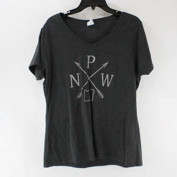 Port & Company Womens Gray V-Neck Short Sleeve w/ PNW Graphic Size XL