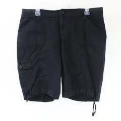 St. John's Bay Women's Cargo Shorts 12 Black Stretch Mid Rise Drawstring