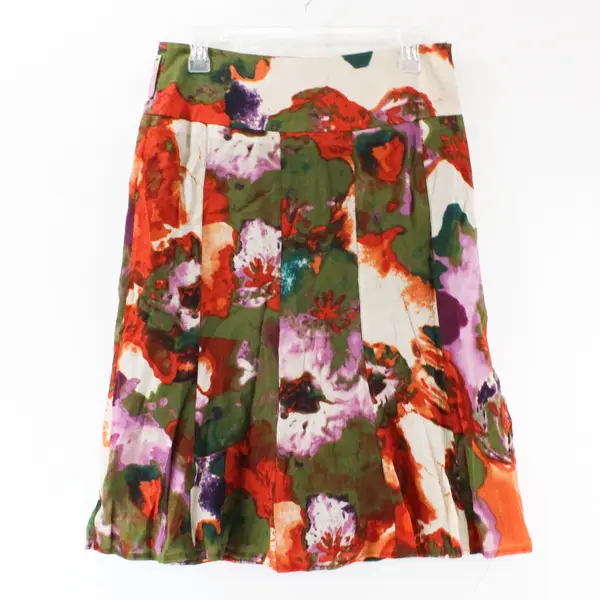 Worthington Women's Midi Skirt Size 10 Green Orange Purple Splotched