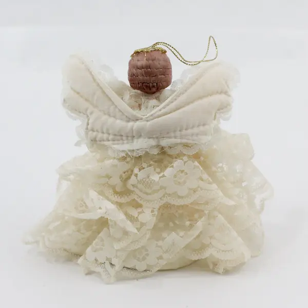 Angel Christmas Tree Topper Ornament Lace Dress Doll Gold Halo Wings 7 1/2 in