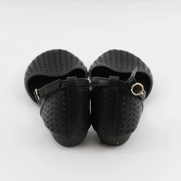 MaxMuxun Black Ankle Strap Flats Round Toe Small Oval Cutout Pattern US 8