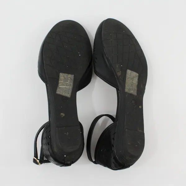 MaxMuxun Black Ankle Strap Flats Round Toe Small Oval Cutout Pattern US 8