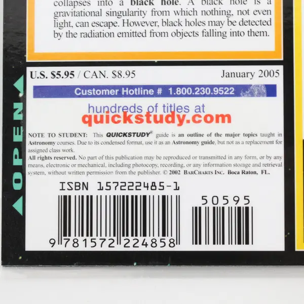 Quick Study Academic Astronomy Comprehensive Guide to Universe 2005 Fits 3-Ring