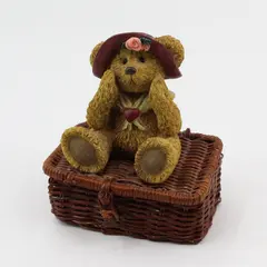 Enesco Cherished Teddies Atop A Woven Basket Trinket Box 4.5'' Tall 