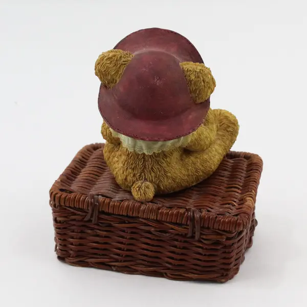 Enesco Cherished Teddies Atop A Woven Basket Trinket Box 4.5'' Tall 