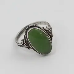 Ornate Silver Natural Jade Chrysoprase Green Cabochon Size 7.25