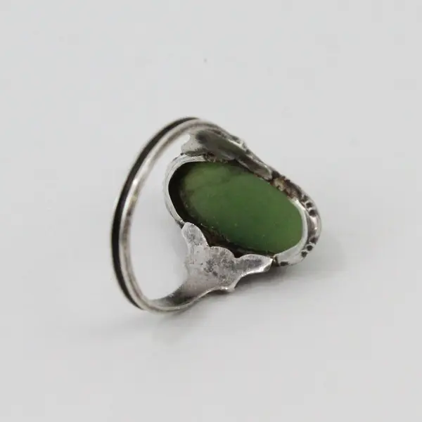 Ornate Silver Natural Jade Chrysoprase Green Cabochon Size 7.25