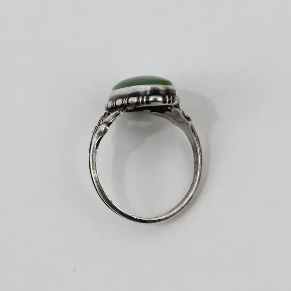 Ornate Silver Natural Jade Chrysoprase Green Cabochon Size 7.25