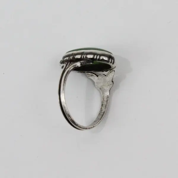 Ornate Silver Natural Jade Chrysoprase Green Cabochon Size 7.25