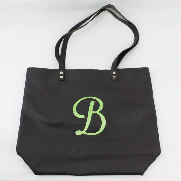 Thirty-One Jewell Tote Black Faux Leather Polka Dot Lining Lime Green B