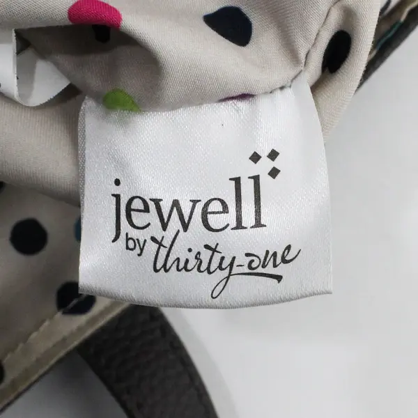 Thirty-One Jewell Tote Black Faux Leather Polka Dot Lining Lime Green B
