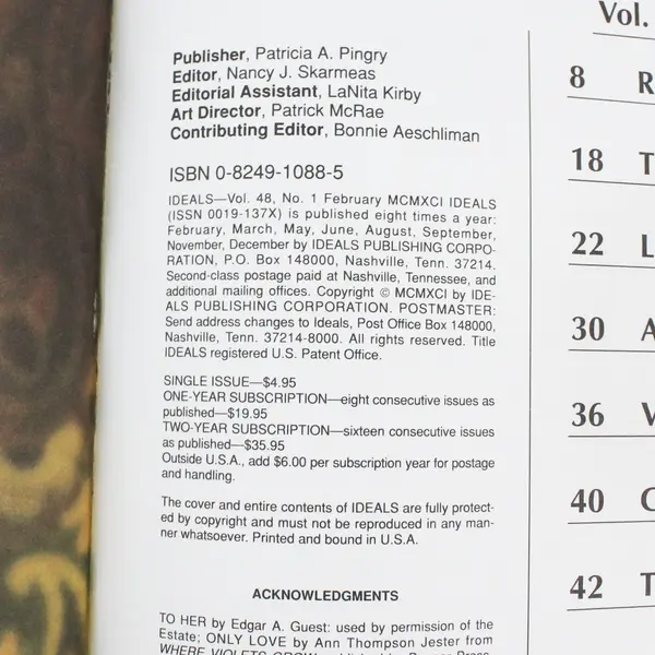 Ideals Valentine Magazine February 1991 Poetry Crafts Essays ISBN 0-8249-1088-5