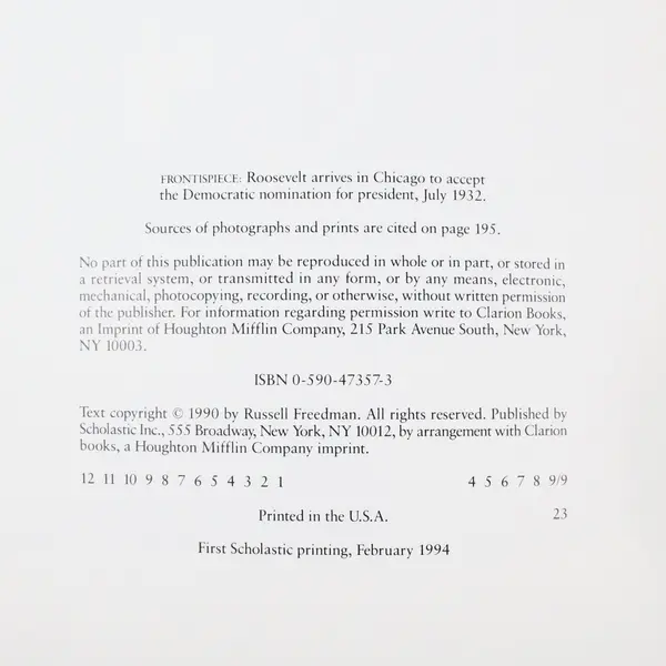 Vintage Scholastic Franklin Delano Roosevelt 1994 Biography Russell Freedman PB