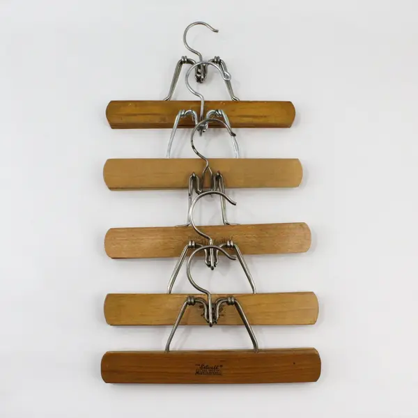 Setwell Lot of 5 Vintage Wooden Clamp Hangers for Skirts Pants Trousers
