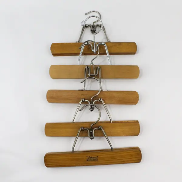 Setwell Lot of 5 Vintage Wooden Clamp Hangers for Skirts Pants Trousers