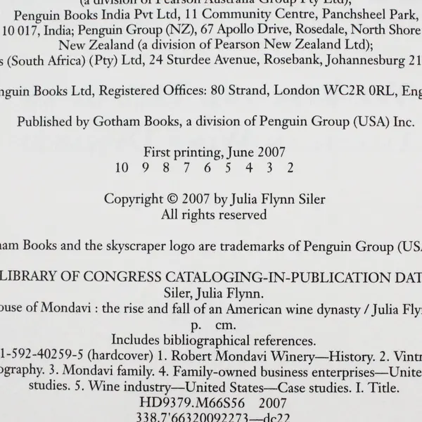 House of Mondavi Julia Flynn Siler Hardcover 2007 1st Damaged DJ Diagonal Tear