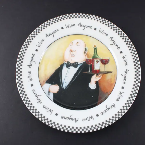 Mud Pie Wine Anyone Ceramic Decorative Plate Black-and-White Checkerboard