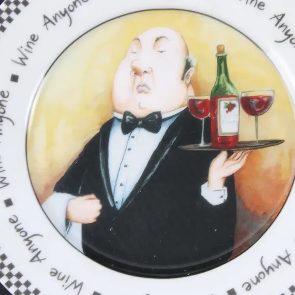 Mud Pie Wine Anyone Ceramic Decorative Plate Black-and-White Checkerboard