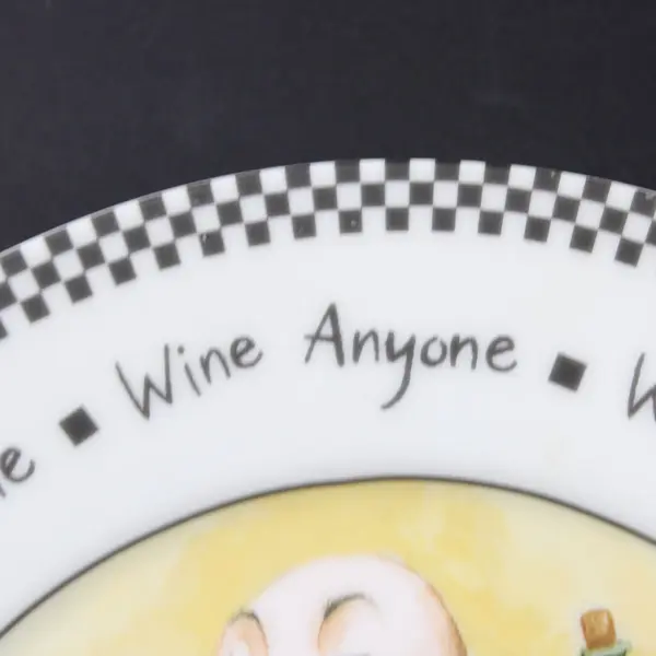 Mud Pie Wine Anyone Ceramic Decorative Plate Black-and-White Checkerboard